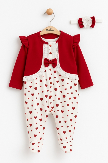 Baby jumpsuit with long sleeves, red color