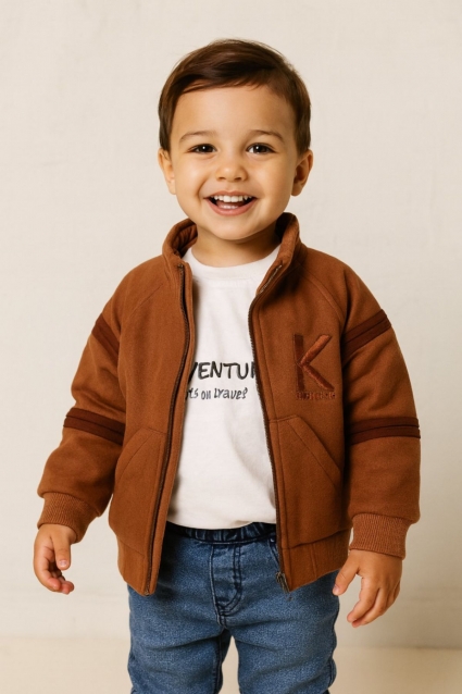 Children`s set for boy with long sleeve 3 pieces, brown color
