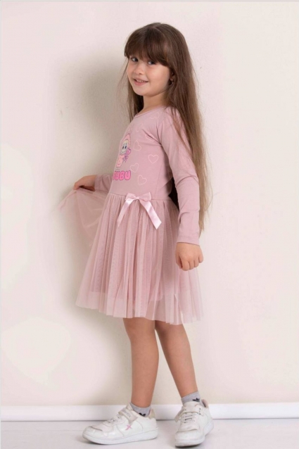 Rochie pentru copii cu maneca lunga, culoare pudra
