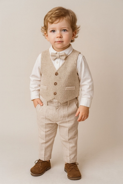 Baby set for boy with long sleeve, beige color