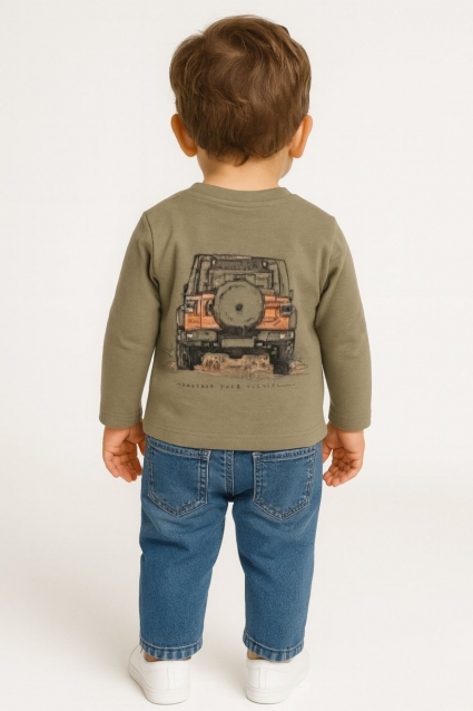 Children`s blouse for a boy with long sleeves, dark green color