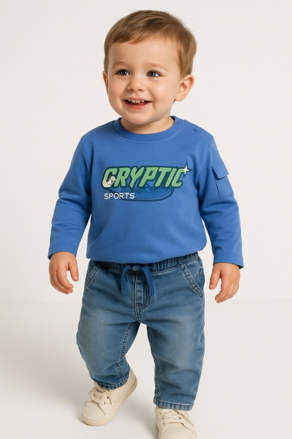 Children`s blouse for a boy with long sleeves, blue color