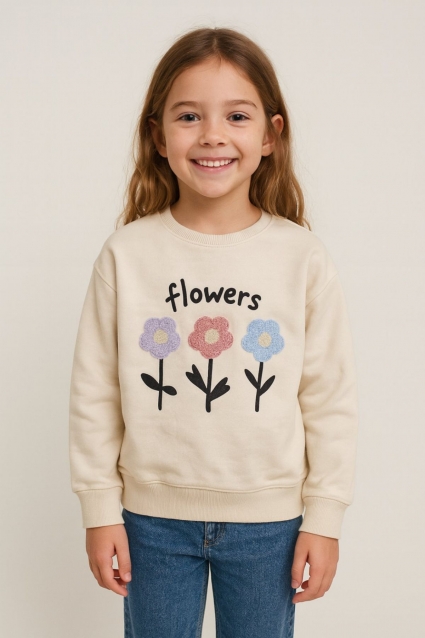 Children`s blouse for a girl with long sleeves, beige color