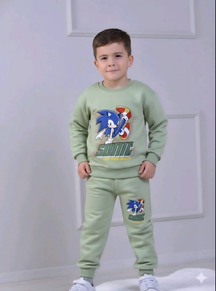 Children`s batting set for a boy with long sleeves, green color