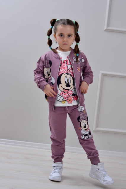 Children`s long sleeve 3-piece set for girls, dark purple color