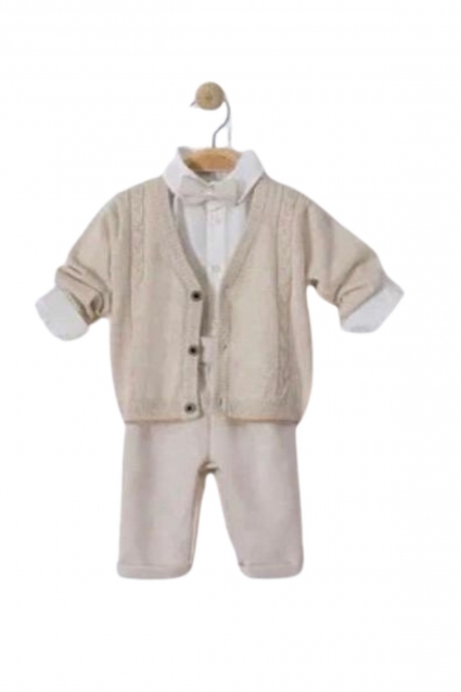 Children`s set for a boy with long sleeves, 4 pieces, beige color