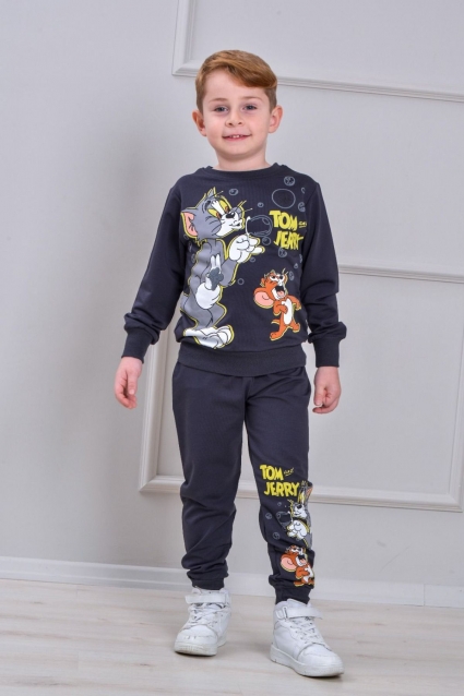 Children`s set for a boy with long sleeves, dark gray color