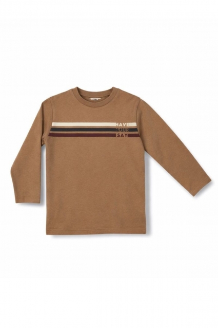 Bluza pentru copii pentru baieti cu maneca lunga, maro ecru
