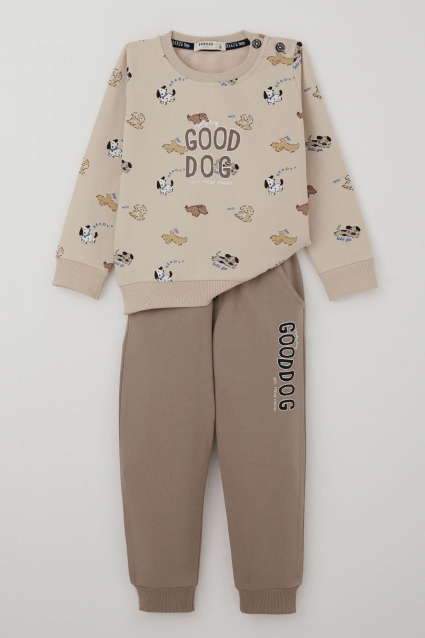 Set copii pentru baiat cu maneci lungi, culoare bej