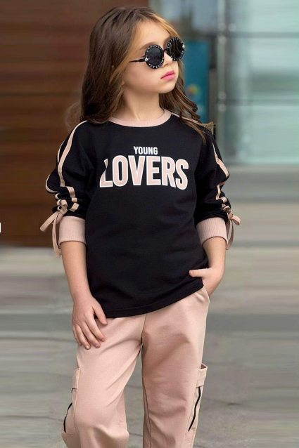 Set copii pentru fete cu maneci lungi, culoare neagra