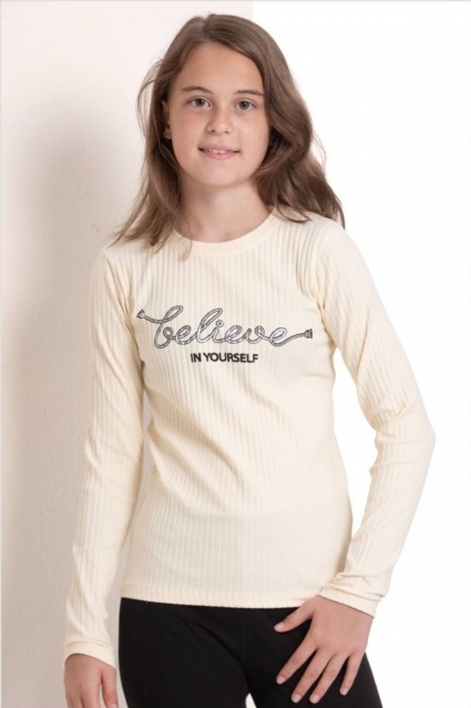 Children`s blouse rips for a girl with long sleeves, beige color