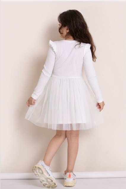 Rochie copii cu maneci lungi, culoare ecru