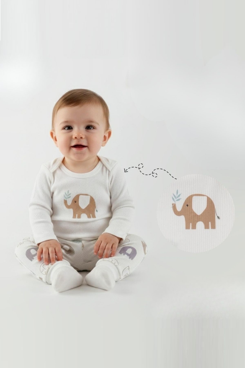 Baby set for boy with long sleeve, color ecru