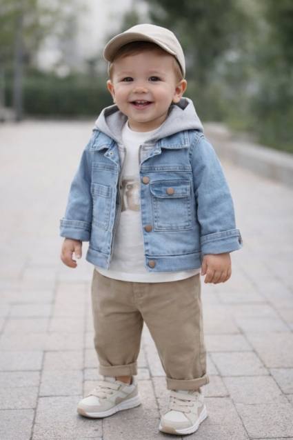 Children`s set for boy with long sleeve 3 pieces, gray color