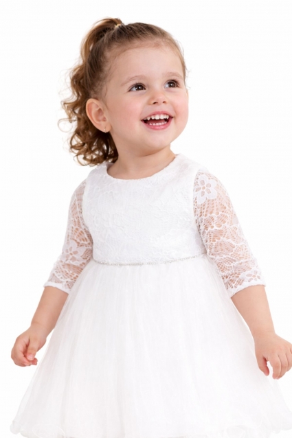 Children`s formal dress with short sleeves, pink color