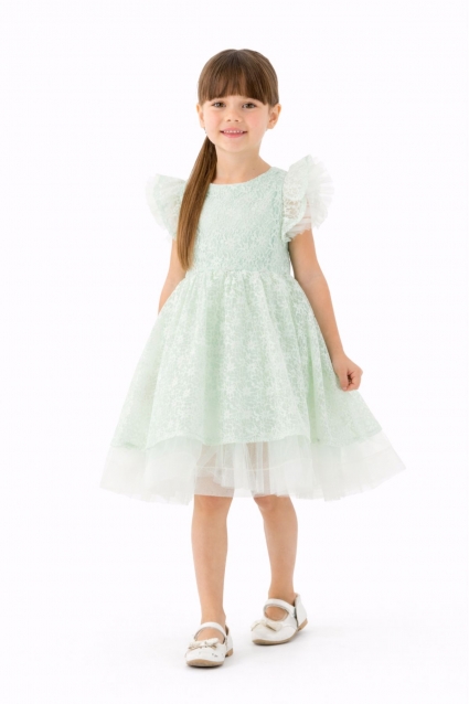 Children`s formal dress with short sleeves, pink color