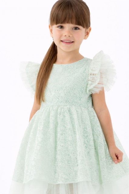 Children`s formal dress with short sleeves, pink color