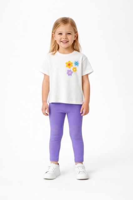 Children`s set for girls with short sleeves, purple color