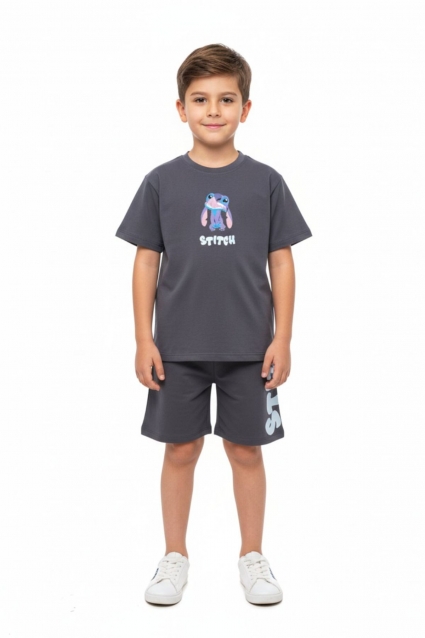 Children`s set for boys with short sleeves, dark gray color