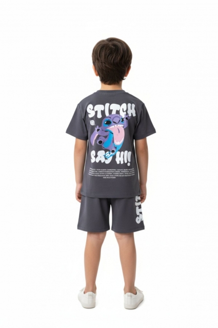 Children`s set for boys with short sleeves, dark gray color