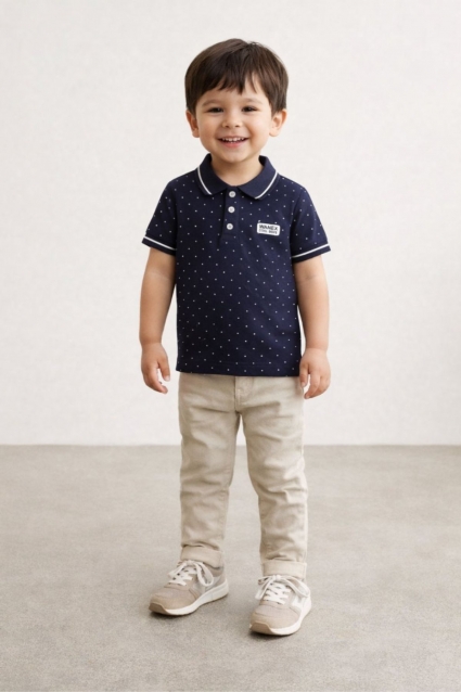 A baby t -shirt for a boy with a collar, blue color