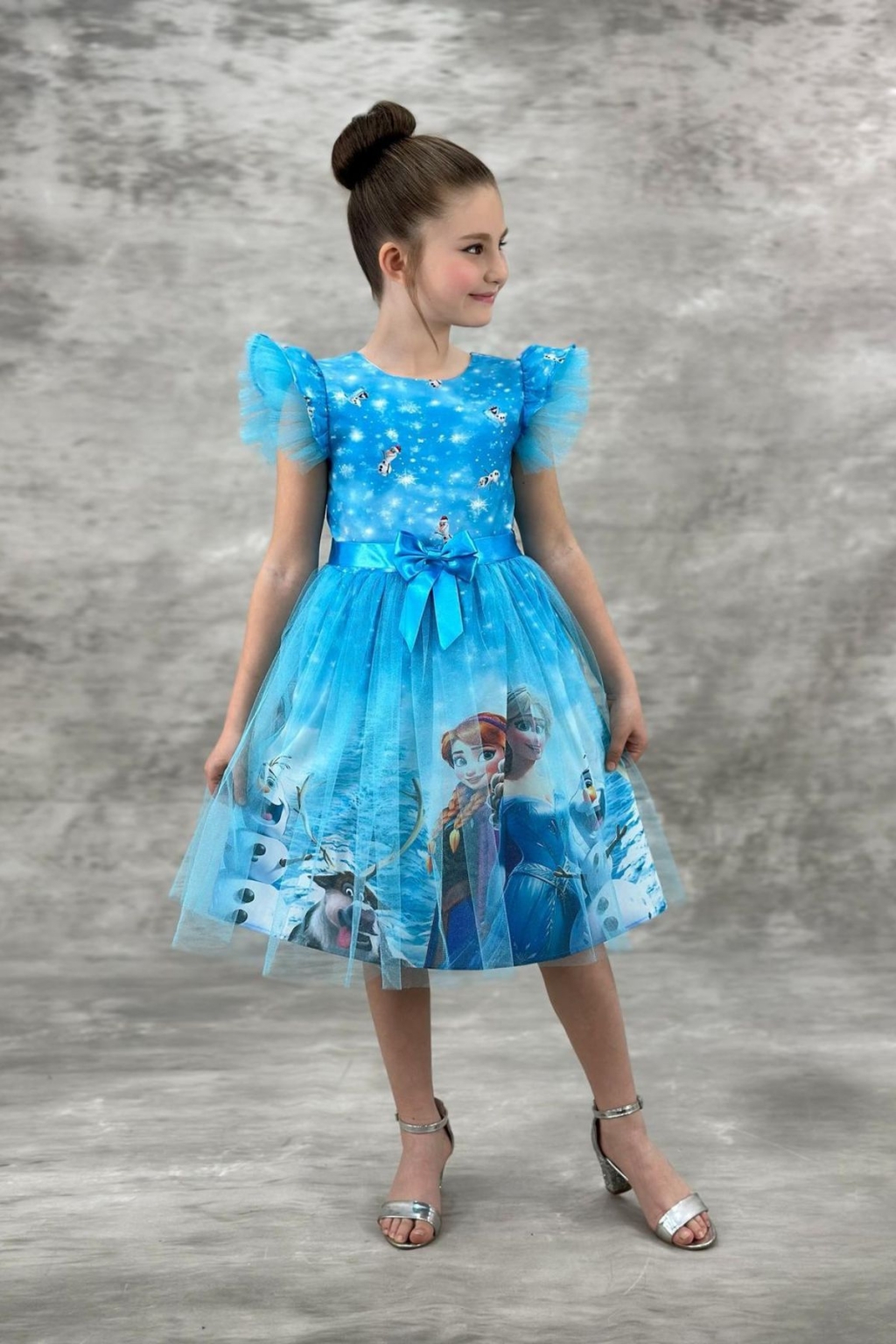 Rochie pentru copii cu maneca scurta inghetata, culoare albastru inchis