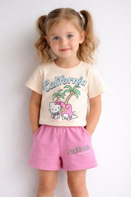 Children`s kit for a short sleeve girl, pink color