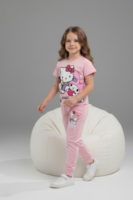 Children`s set for girls with short sleeves, pink color