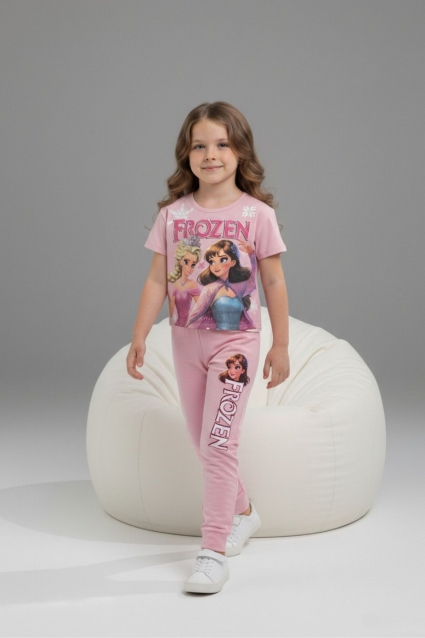 Children`s set for girls with short sleeves, pink color