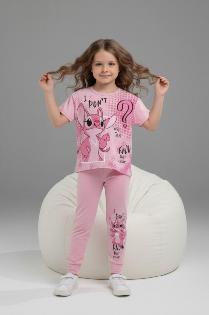 Children`s set for girls with short sleeves, pink color