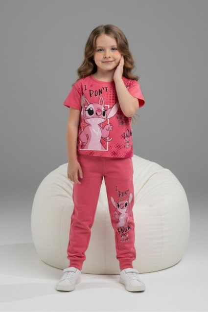 Children`s set for girls with short sleeves, cyclamen color