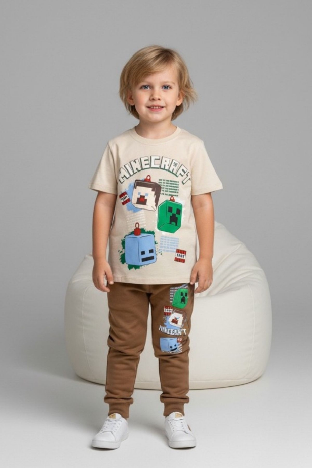 Children`s set for a boy with short sleeves, brown color