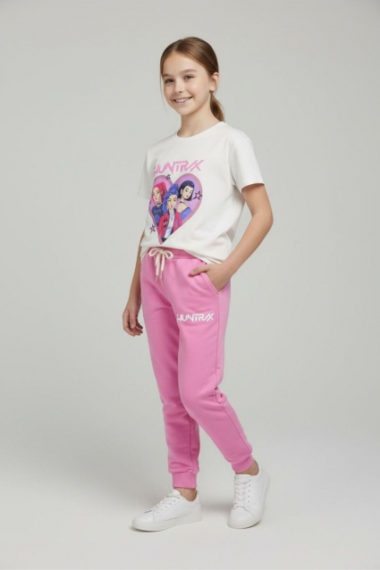 Children`s set for girls with short sleeves, pink color