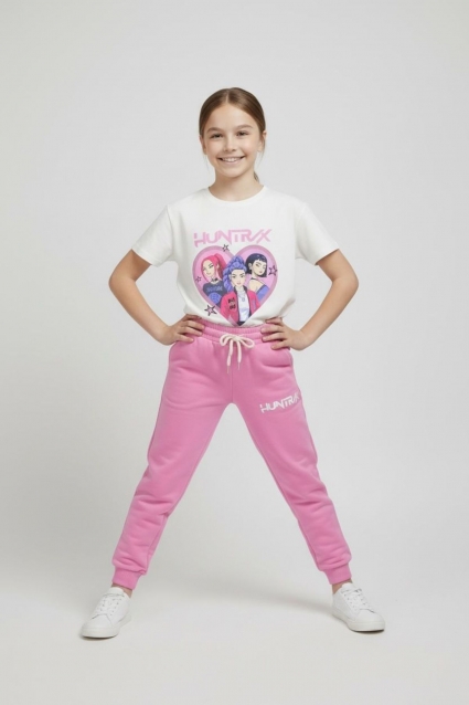 Children`s set for girls with short sleeves, pink color