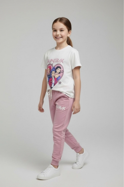 Children`s set for girls with short sleeves, dark pink color