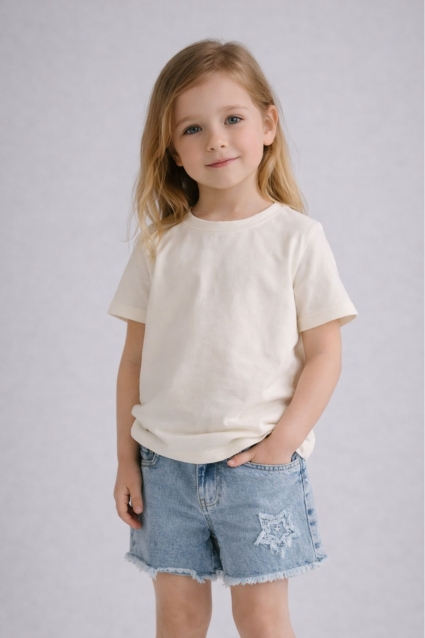 Children`s short denim pants for girls, blue color