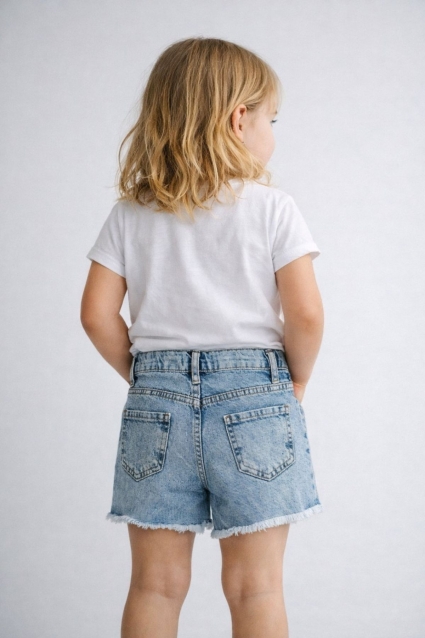 Children`s short denim pants for girls, blue color
