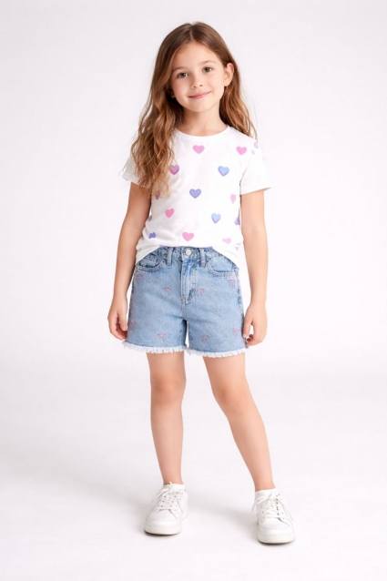 Children`s short denim pants for girls, blue color