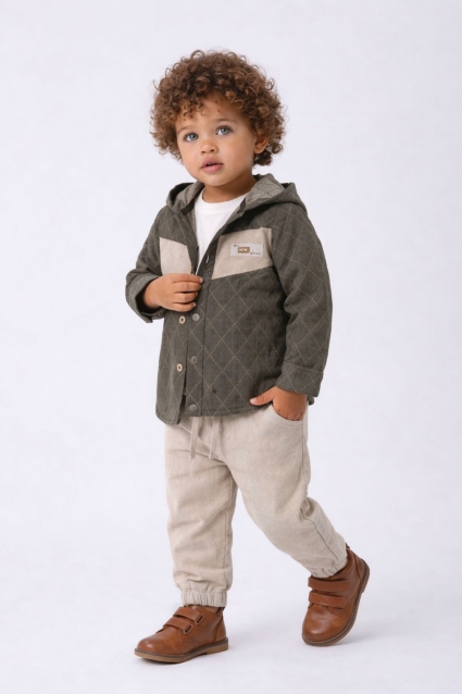 Children`s set for boy with long sleeve 3 pieces, green color