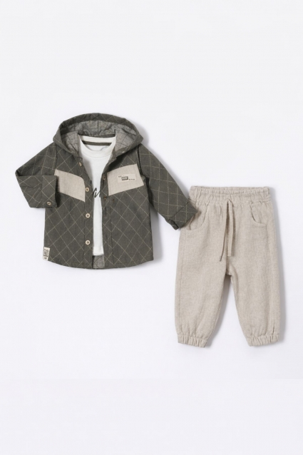 Children`s set for boy with long sleeve 3 pieces, green color