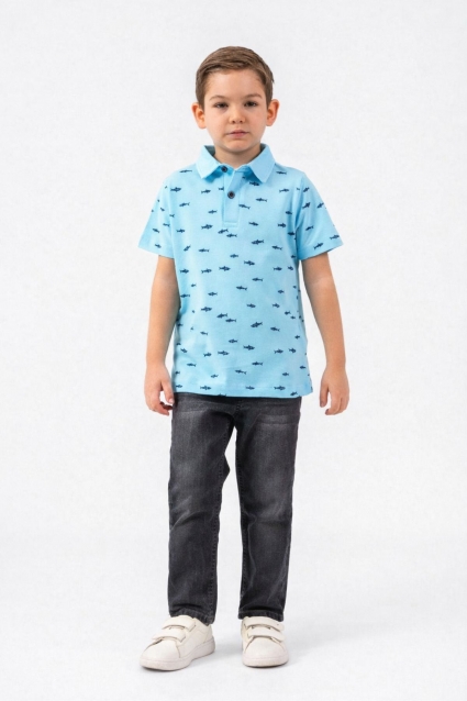 Children`s t-shirt with a collar for a boy, blue color