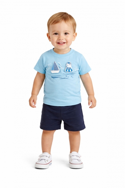Baby set for boy with short sleeve, blue color