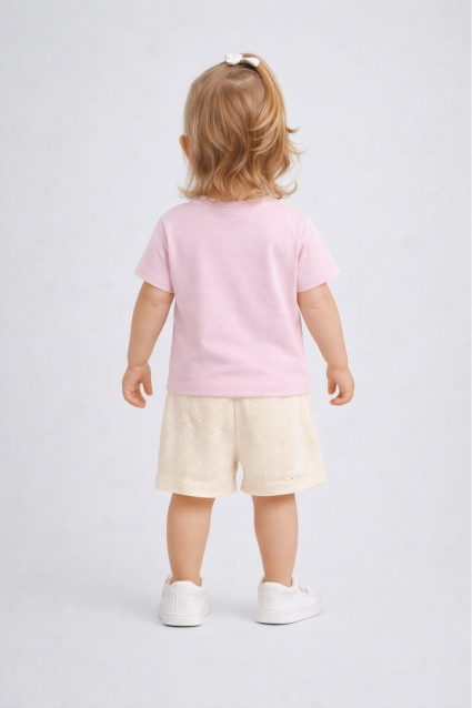 Set copii pentru fete cu maneca scurta, culoare roz