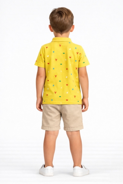Children`s t-shirt with a collar for a boy, yellow color