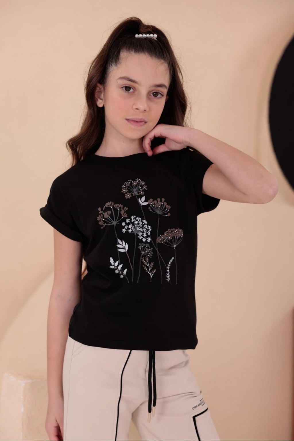 Tricou copii pentru fata, culoare neagra