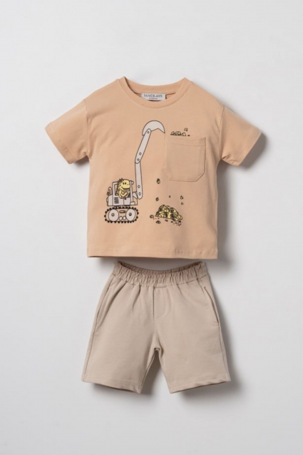 Set copii pentru baieti cu maneca scurta, culoare bej