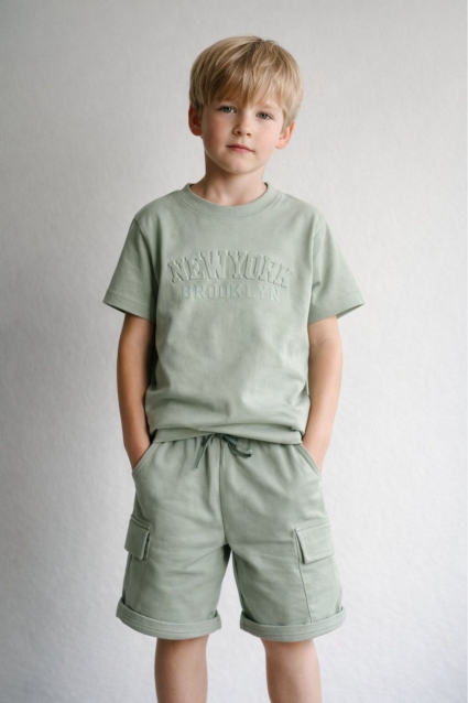 Children`s set for boys with short sleeves, gray color