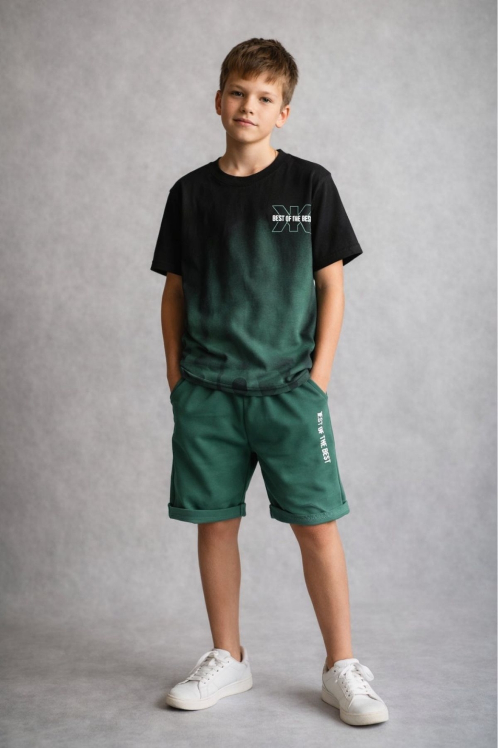 Set copii pentru baietel cu maneci scurte, culoare verde