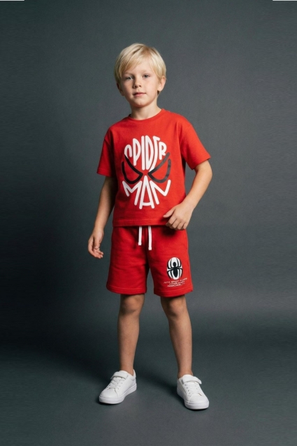 Children`s set for boy with short sleeves, red color
