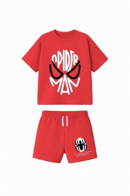 Children`s set for boy with short sleeves, red color